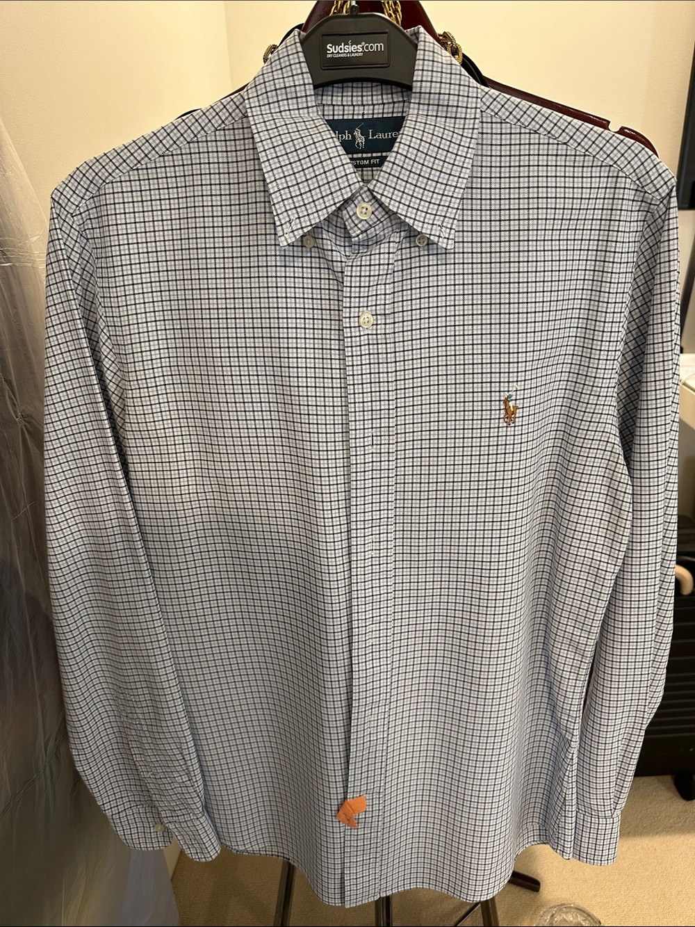 Ralph Lauren Blue and White Check Button-Up Dress Shirt